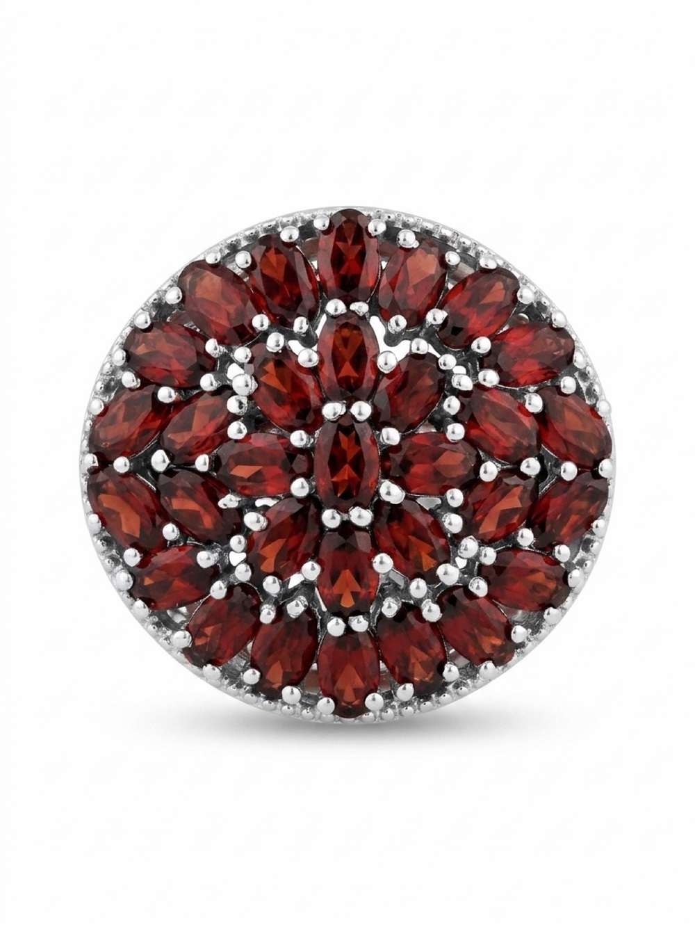 Sterling Silver Garnet Cluster Ring - Deep Red Size 6